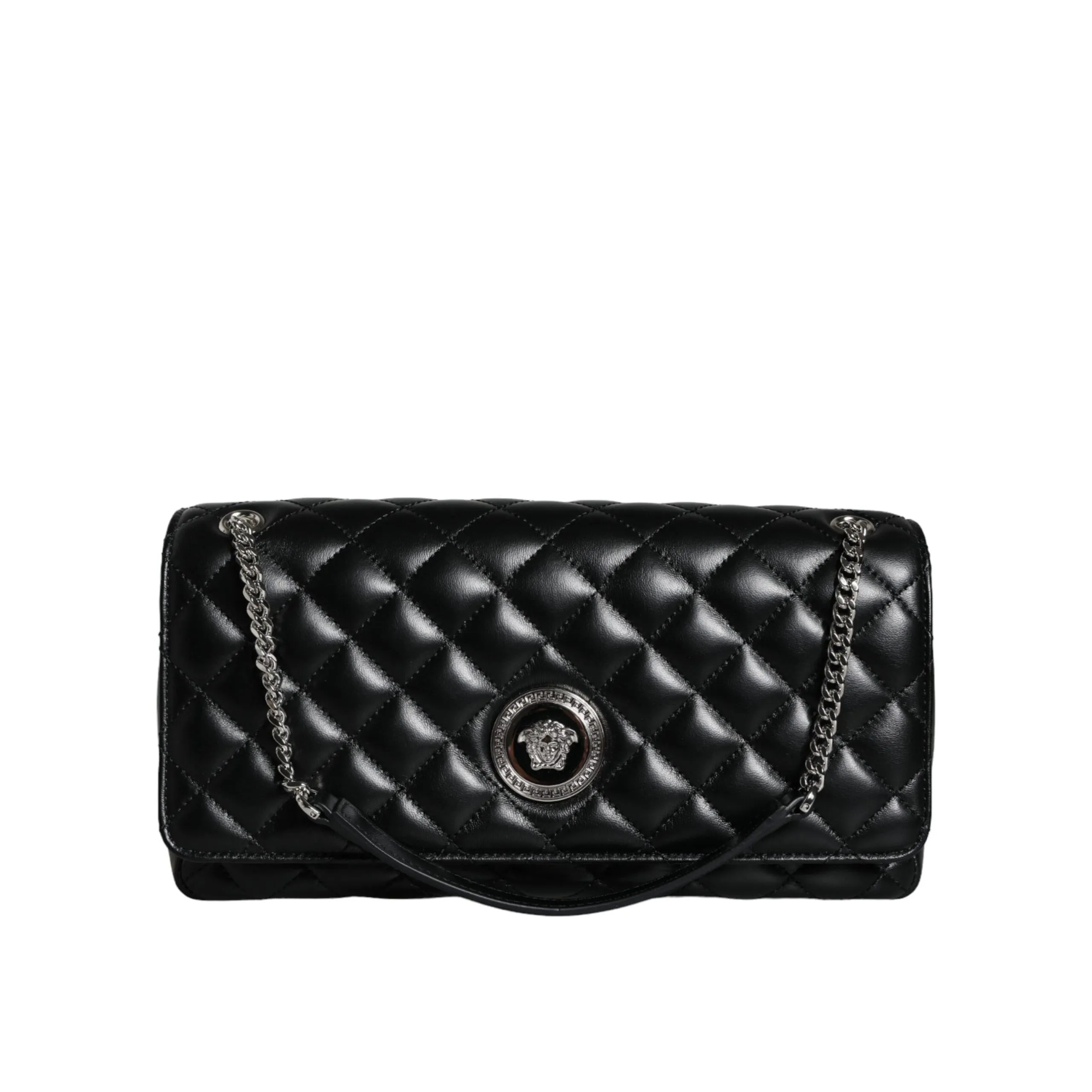Versace Black Quilted Lambskin Leather Crossbody Shoulder Bag
