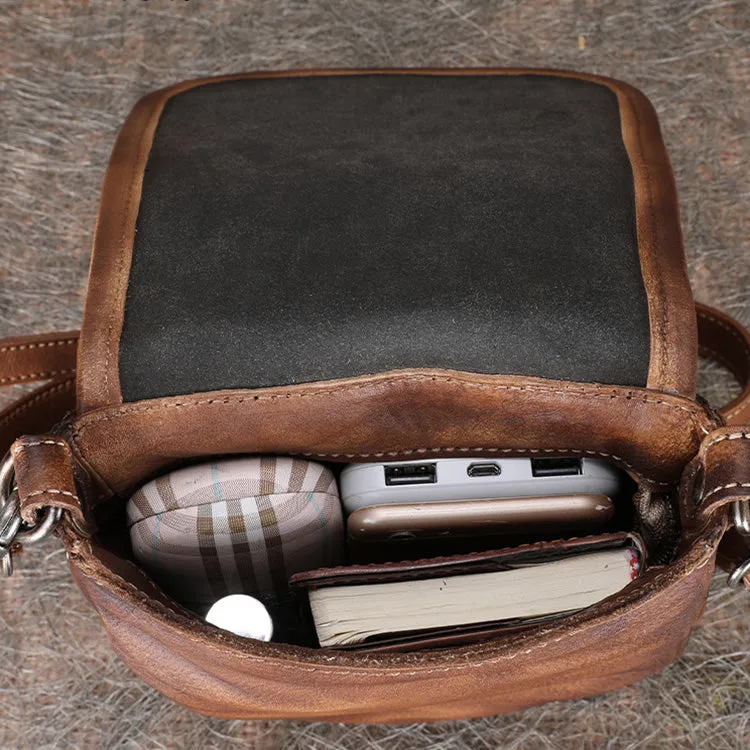 Vintage Boho Leather Crossbody Saddle Bag Western Small Satchel Purses for Women