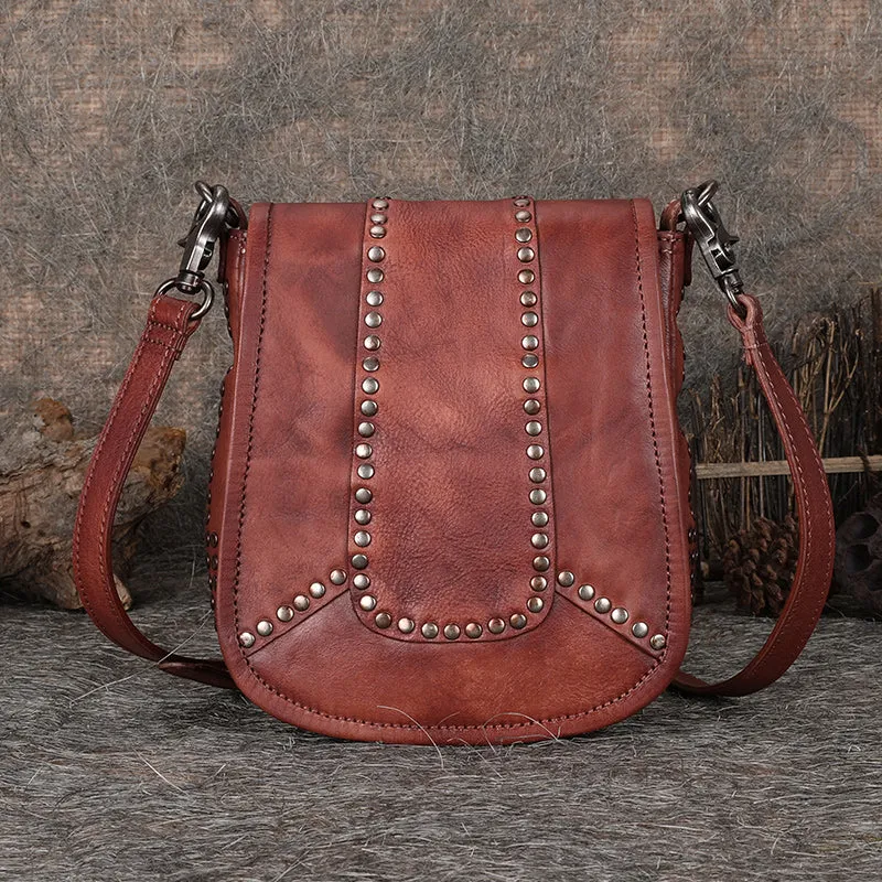 Vintage Boho Leather Crossbody Saddle Bag Western Small Satchel Purses for Women