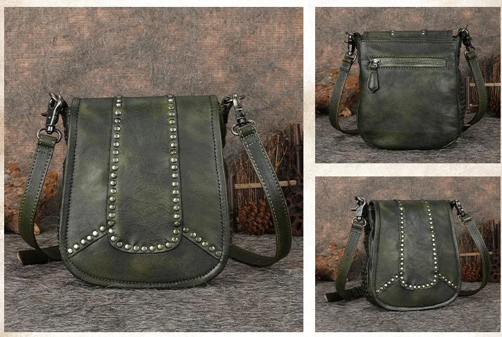 Vintage Boho Leather Crossbody Saddle Bag Western Small Satchel Purses for Women