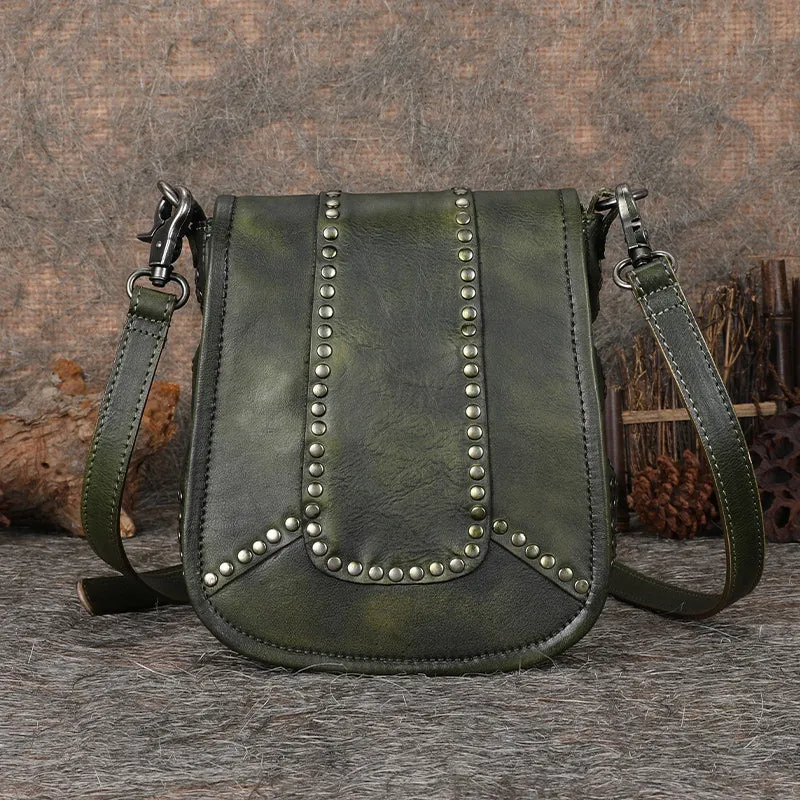 Vintage Boho Leather Crossbody Saddle Bag Western Small Satchel Purses for Women