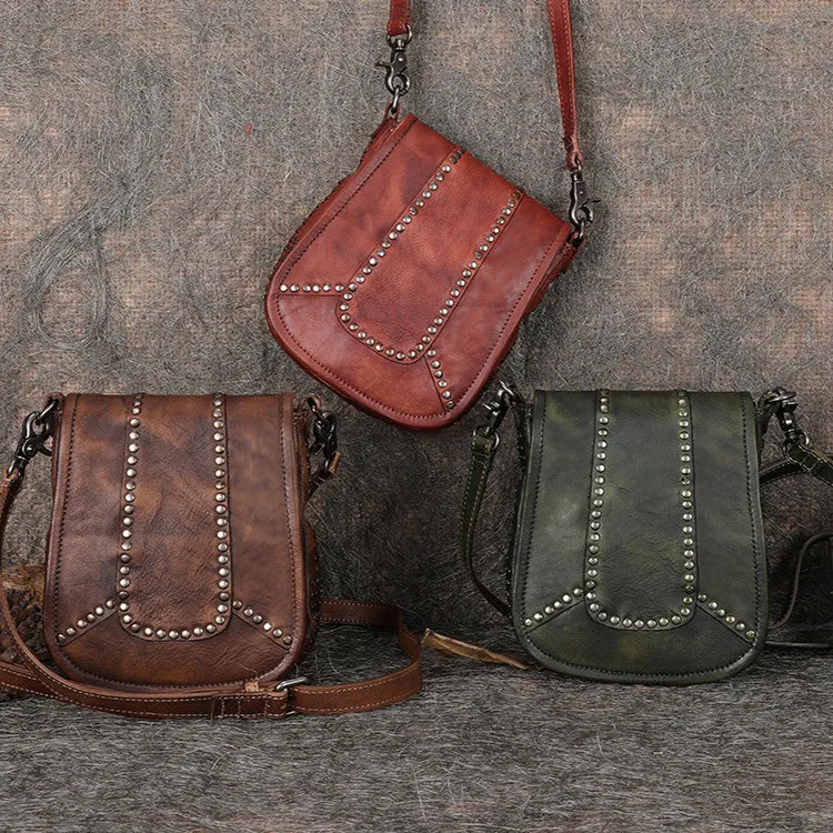 Vintage Boho Leather Crossbody Saddle Bag Western Small Satchel Purses for Women