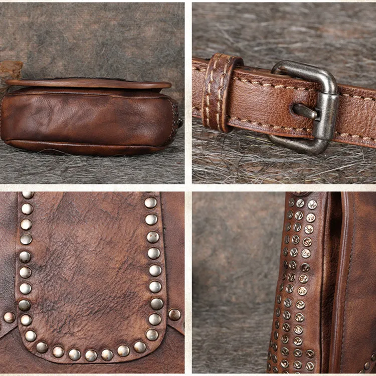 Vintage Boho Leather Crossbody Saddle Bag Western Small Satchel Purses for Women