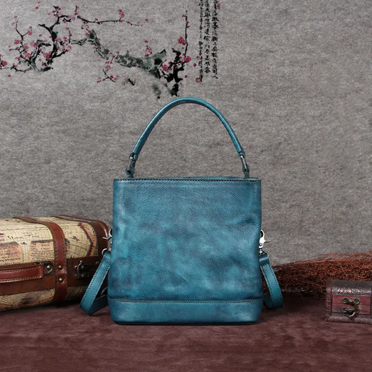Vintage Leather Bucket Bags Women's Tote Handbags Shoulder Bags for Women