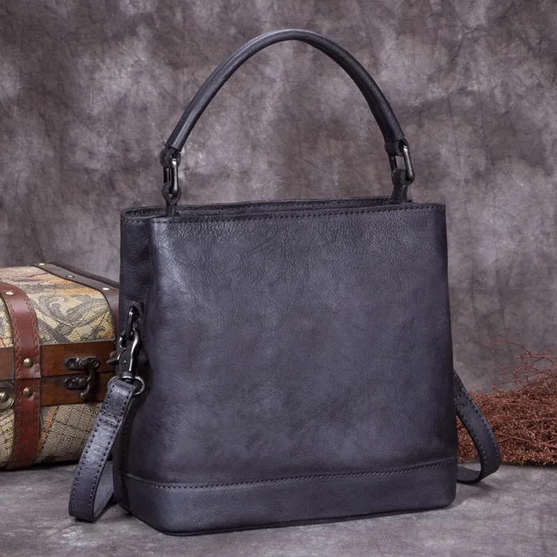 Vintage Leather Bucket Bags Women's Tote Handbags Shoulder Bags for Women