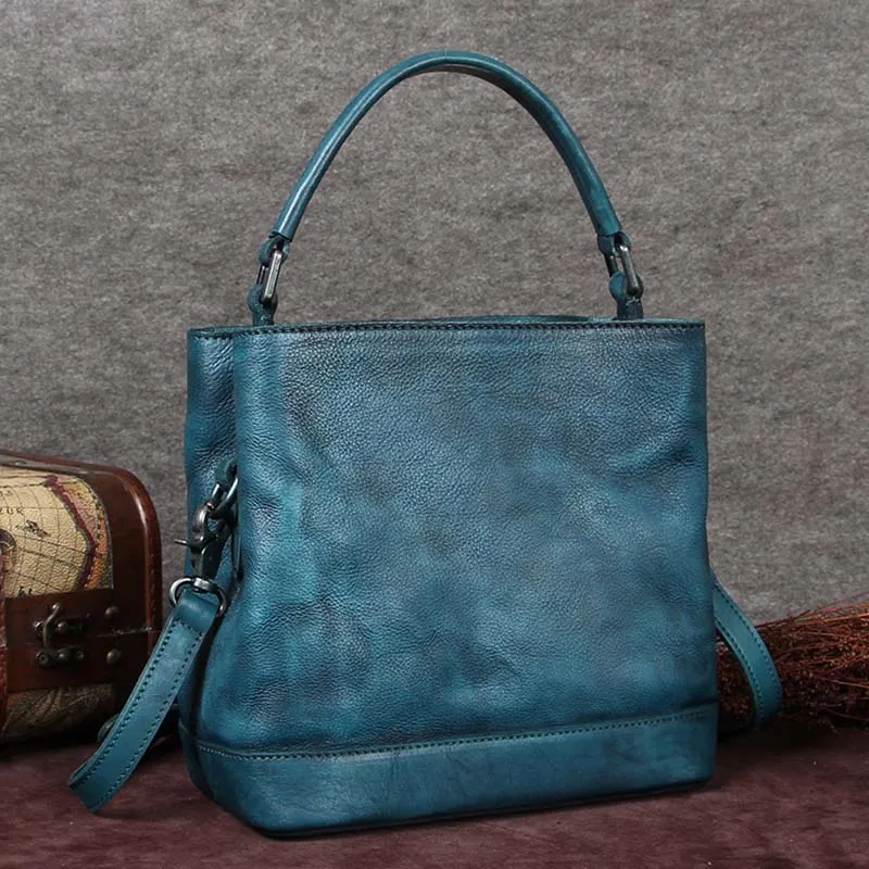Vintage Leather Bucket Bags Women's Tote Handbags Shoulder Bags for Women