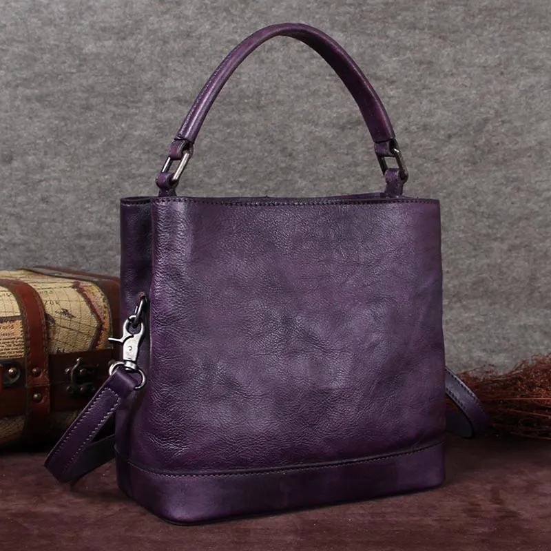 Vintage Leather Bucket Bags Women's Tote Handbags Shoulder Bags for Women