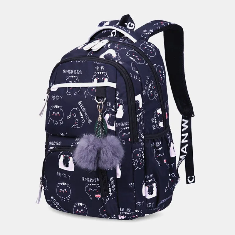 women fluffy ball print anti theft multifunction laptop bag backpack
