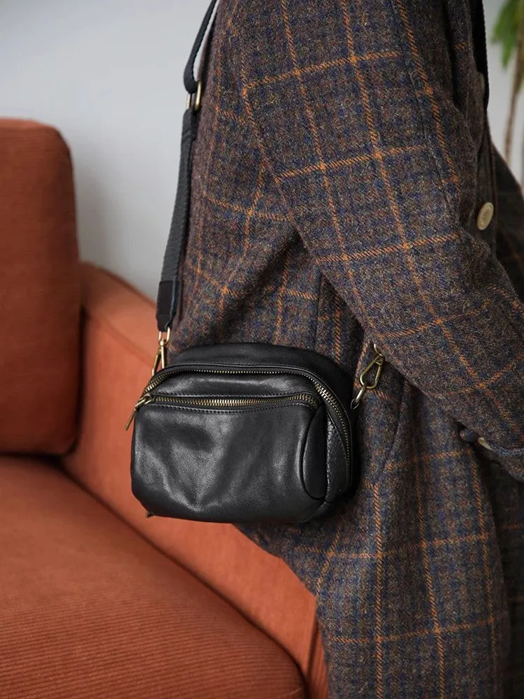 Women's Black Leather Crossbody Bag Small Shoulder Bags For Women