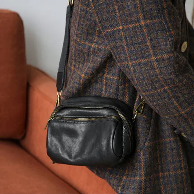 Women's Black Leather Crossbody Bag Small Shoulder Bags For Women