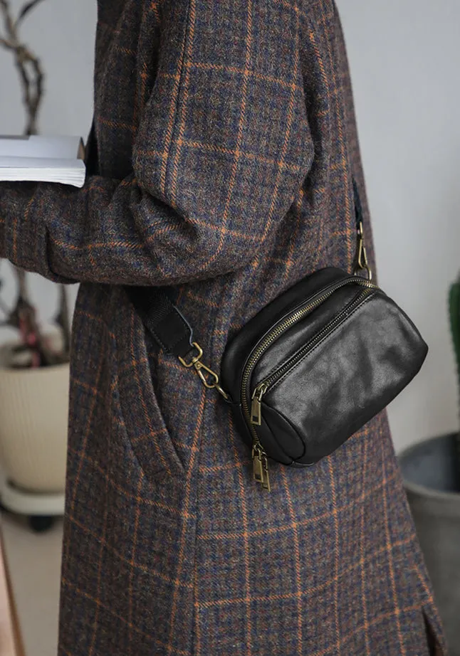 Women's Black Leather Crossbody Bag Small Shoulder Bags For Women