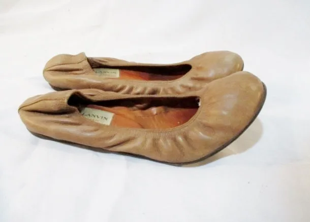 Womens LANVIN PARIS Python Leather Ballet Flat Shoe 36.5 / 6 BEIGE TAN Snakeskin