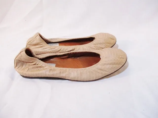 Womens LANVIN PARIS Python Leather Ballet Flat Shoe 36.5 / 6 BEIGE TAN Snakeskin