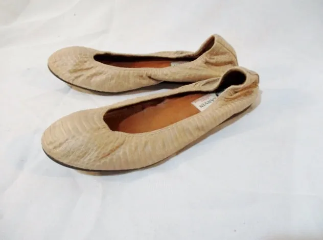 Womens LANVIN PARIS Python Leather Ballet Flat Shoe 36.5 / 6 BEIGE TAN Snakeskin