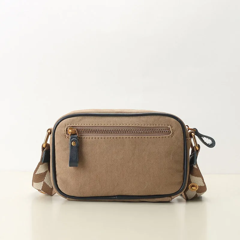 Womens Square Leather Canvas Over The Shoulder Bag Canvas Crossbody Bag For Ladies
