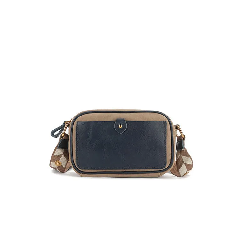 Womens Square Leather Canvas Over The Shoulder Bag Canvas Crossbody Bag For Ladies