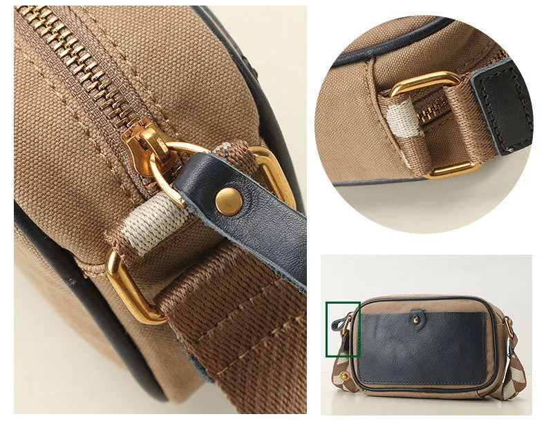 Womens Square Leather Canvas Over The Shoulder Bag Canvas Crossbody Bag For Ladies
