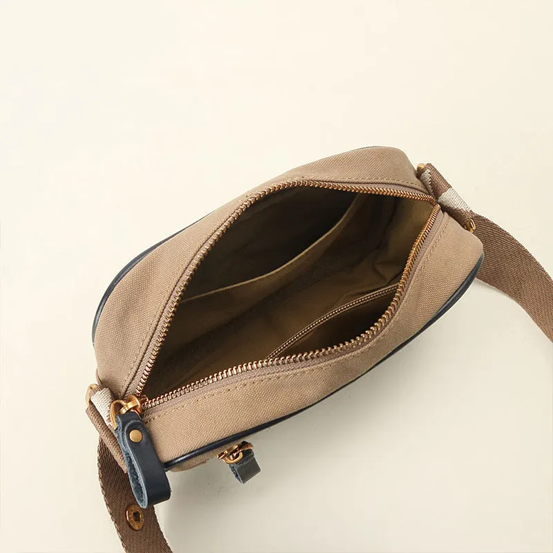 Womens Square Leather Canvas Over The Shoulder Bag Canvas Crossbody Bag For Ladies