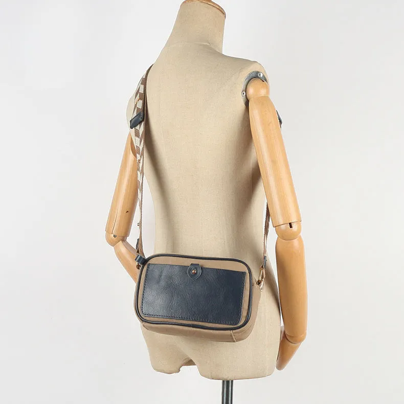 Womens Square Leather Canvas Over The Shoulder Bag Canvas Crossbody Bag For Ladies