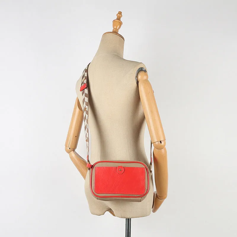 Womens Square Leather Canvas Over The Shoulder Bag Canvas Crossbody Bag For Ladies