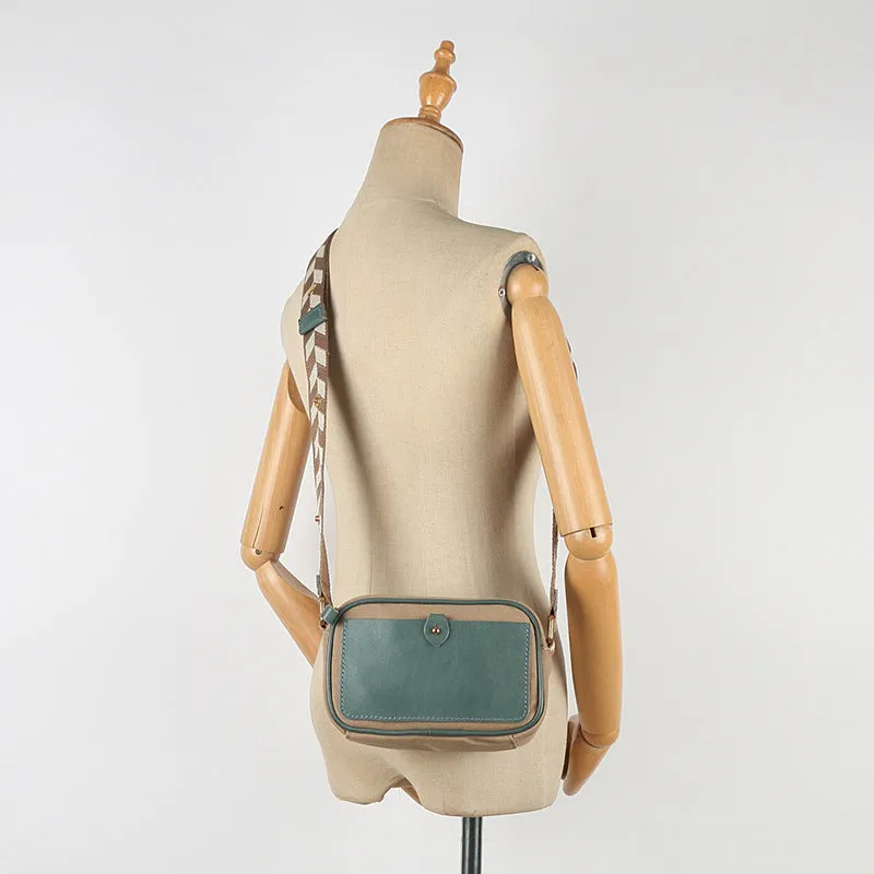 Womens Square Leather Canvas Over The Shoulder Bag Canvas Crossbody Bag For Ladies