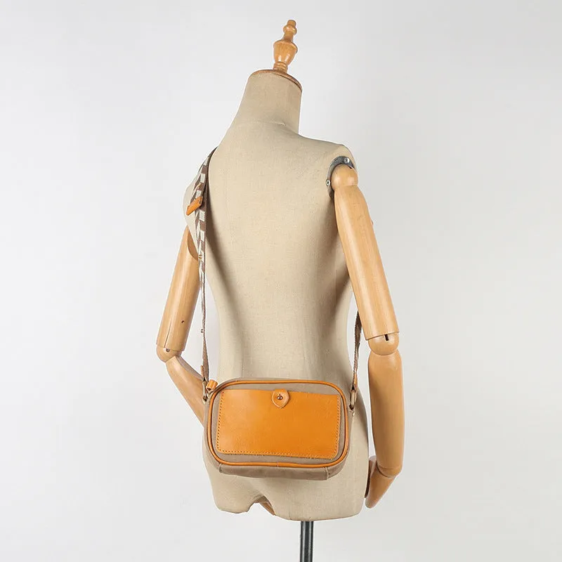 Womens Square Leather Canvas Over The Shoulder Bag Canvas Crossbody Bag For Ladies