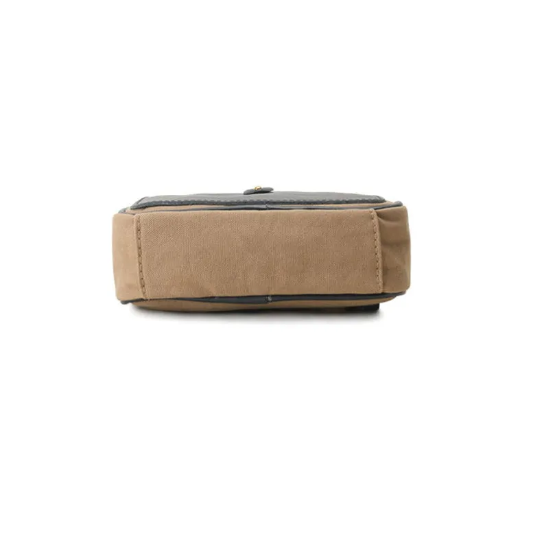 Womens Square Leather Canvas Over The Shoulder Bag Canvas Crossbody Bag For Ladies