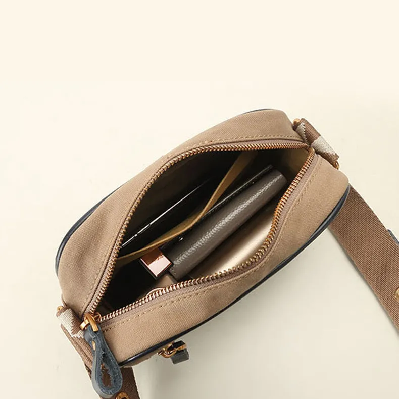 Womens Square Leather Canvas Over The Shoulder Bag Canvas Crossbody Bag For Ladies