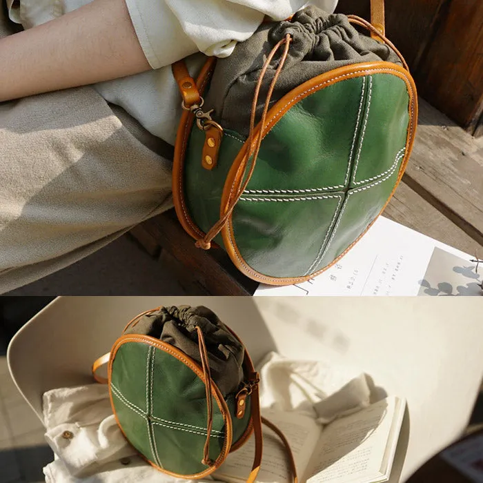 Womens Tan Leather Circle Bag Round Purse Over The Shoulder Purse