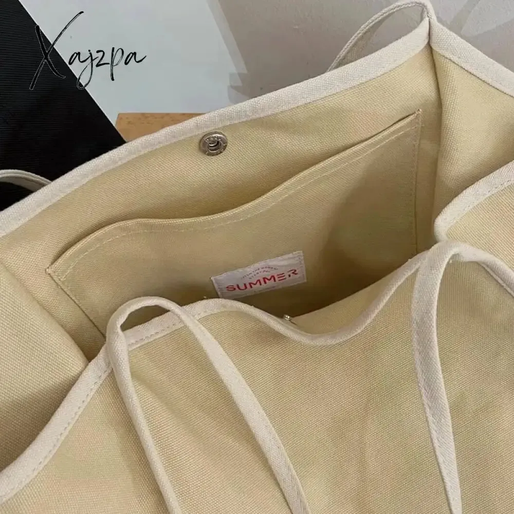 Xajzpa - Canvas Tote Bag for Women Designer Handbag Internal Pocket with Magnetic Buckle Commuter Large Capacity Lady’s Shoulder Bag