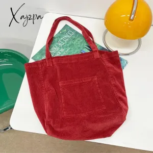 Xajzpa - Corduroy Totes Bags for Women Solid Color Shoulder Bags Girls Casual Large Capacity Open Eco Designer Handbags with Pockets