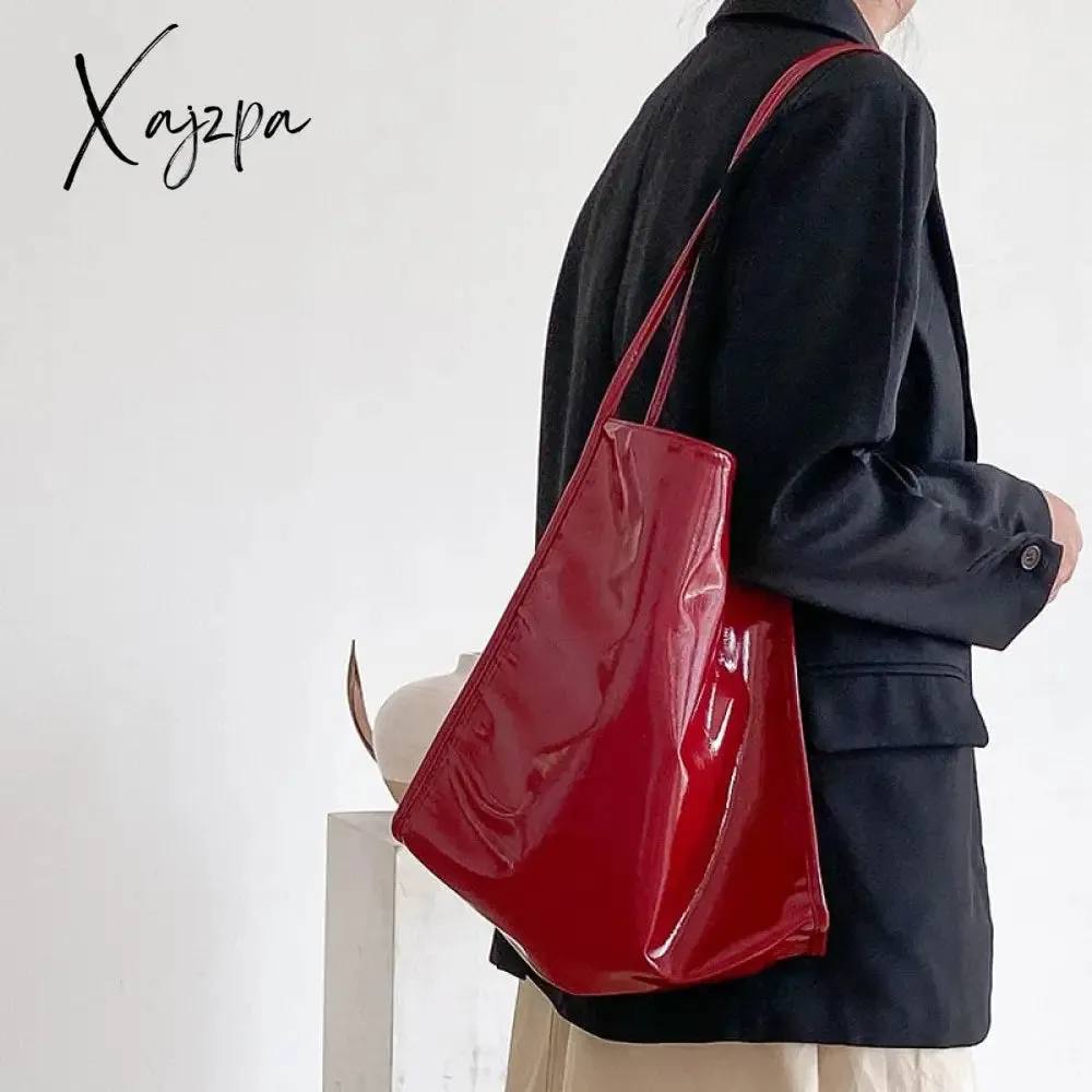 Xajzpa - Fashion Patent Leather Women Shoulder Bags Vintage Female Casual Tote Handbags Large Capacity Ladies Shopping Bag