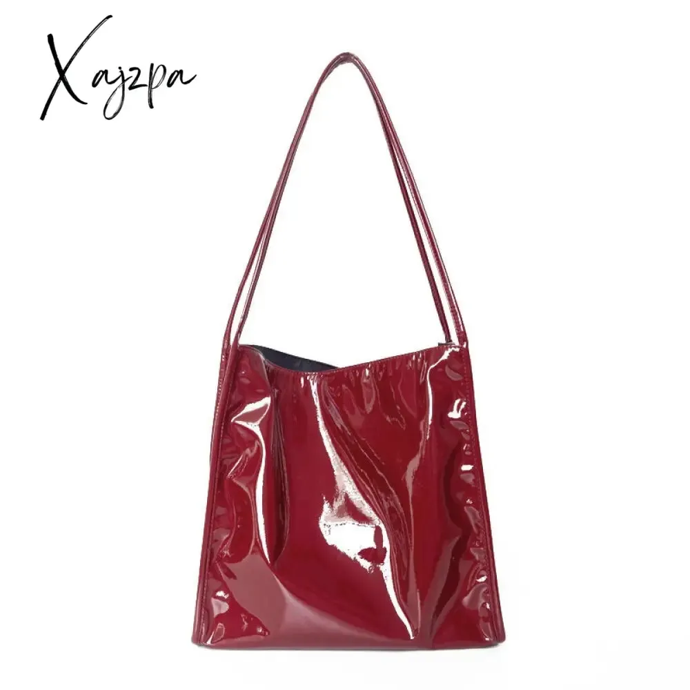 Xajzpa - Fashion Patent Leather Women Shoulder Bags Vintage Female Casual Tote Handbags Large Capacity Ladies Shopping Bag