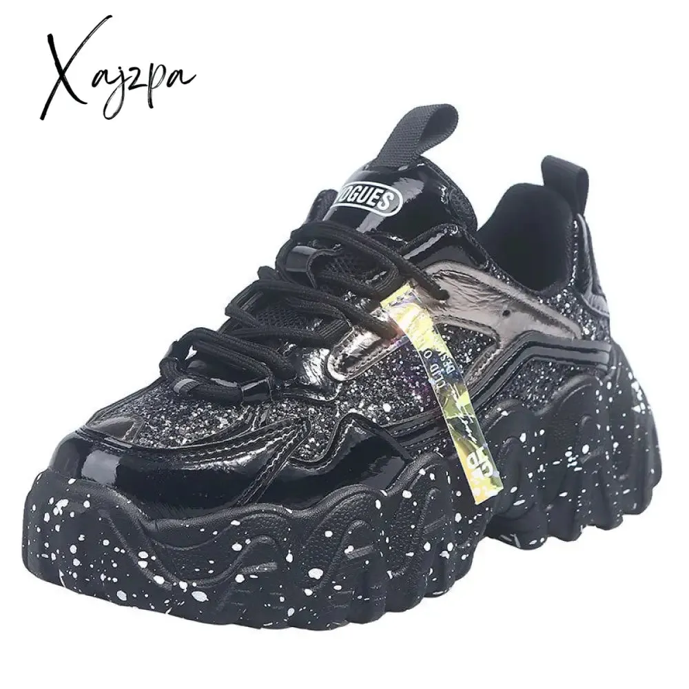 Xajzpa - Fashion Women Shoes Dad Chunky Sneakers Women Luxury Comfortable Glossy Thick Sole Ladies Platform Wave Bottom Trainers Female