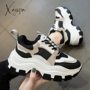 Xajzpa - Women Sneakers Fashion Chunky Shoes Thick Sole Female Mesh Lace Up Platform Vulcanize Shoes Casual Footwear White Walking Shoes