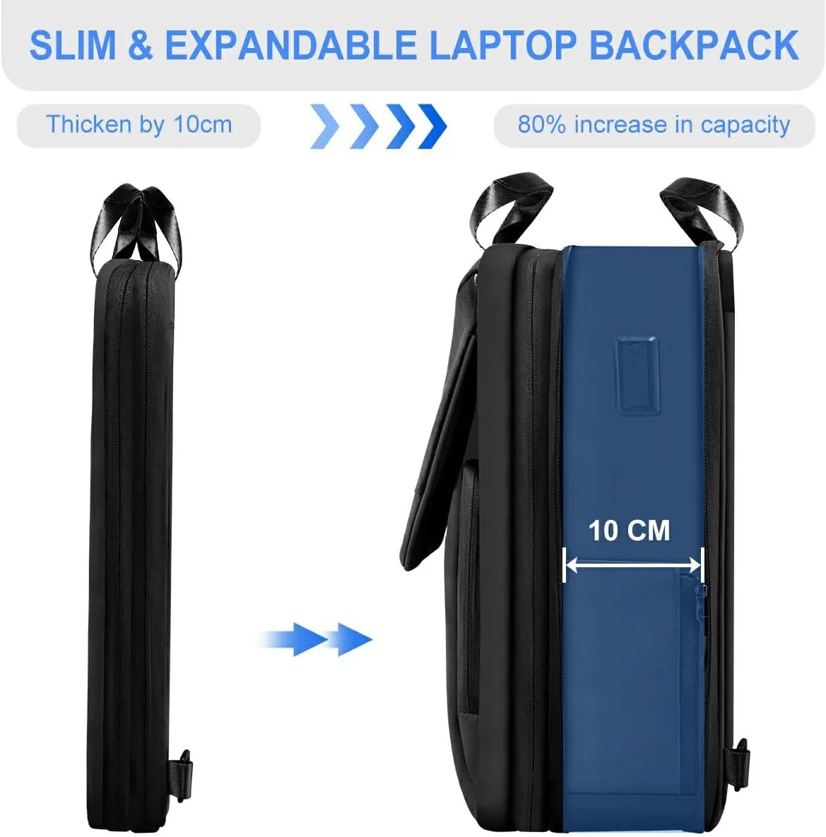 ZINZ Slim & Expandable Laptop Backpack 15.6 16 17 inch Travel Business Backpack Rainproof Daypack for Men and Women，Black