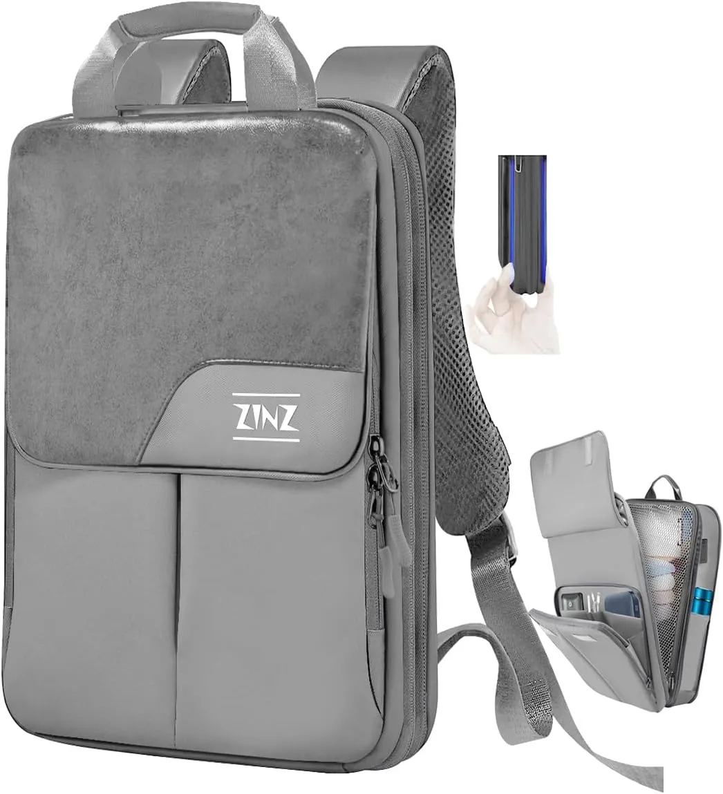 ZINZ Slim & Expandable Laptop Backpack 15.6 16 17 inch Travel Business Backpack Rainproof Daypack for Men and Women，Black